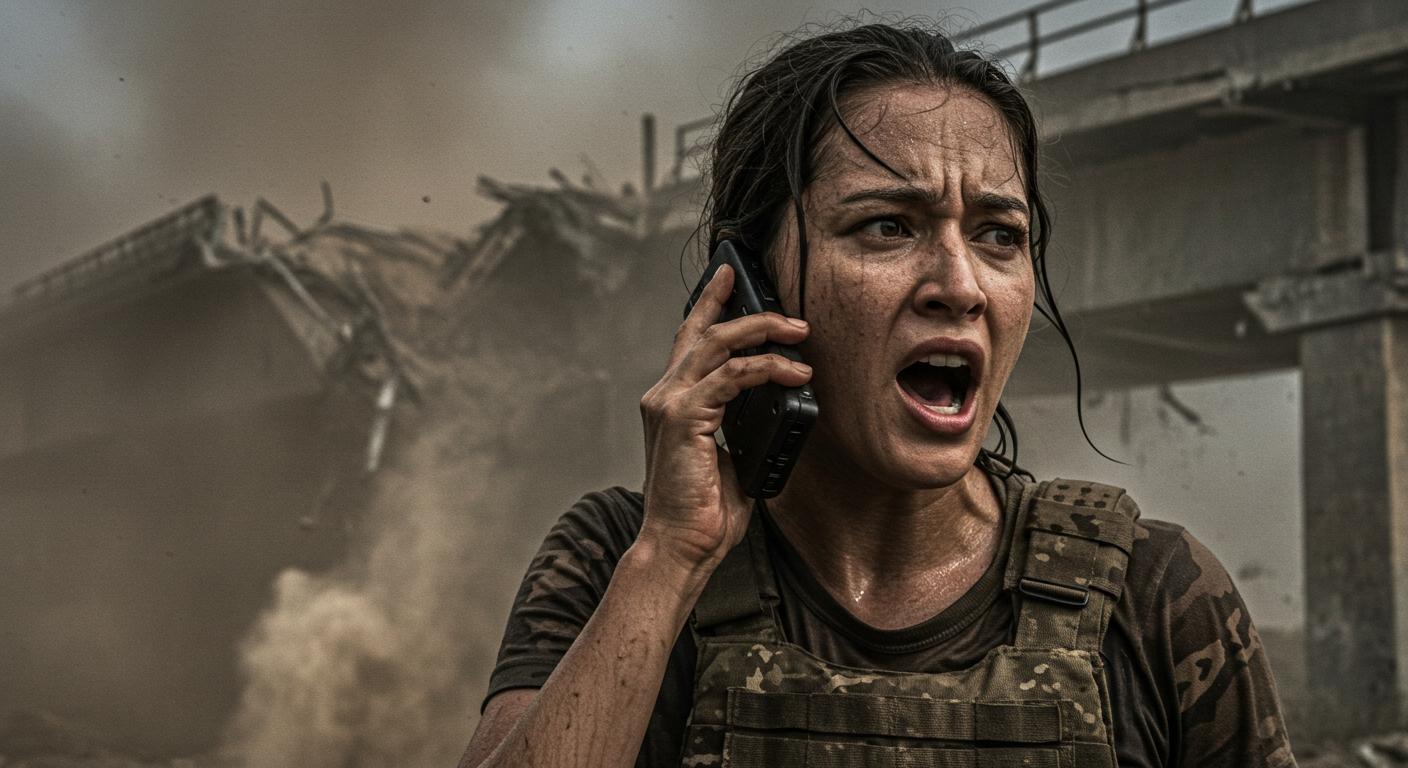 Depremde uydu telefonu ile iletişim kuran görevli kadın