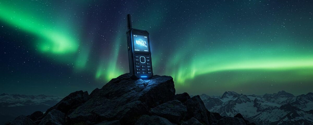 Kuzey Işıklarının önünde uydu telefonu