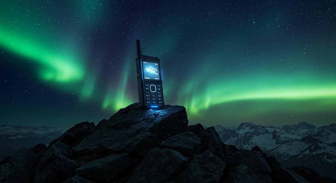 Kuzey Işıklarının önünde uydu telefonu