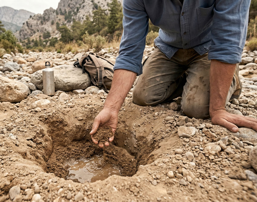 Kuruyan dere yatağından su çıkarma işlemi